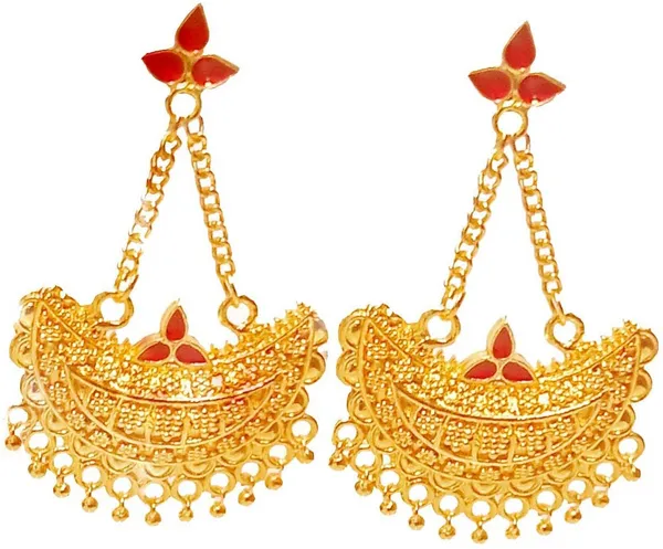 Assamese_Traditional_Copper_Gold_Plated_Red_Colour_Jhumki_Earring_For_Girls_&_Women